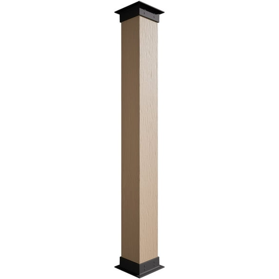 Ekena Millwork 16"W x 8'H Rough Sawn Endurathane Faux Wood Non-Tapered Square Column Wrap with Faux Iron Capital & Base