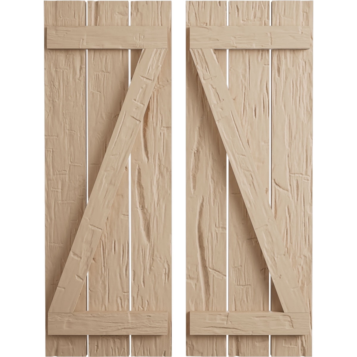 Primed Tan 28" Rustic Faux Wood Board-n-Batten Shutters