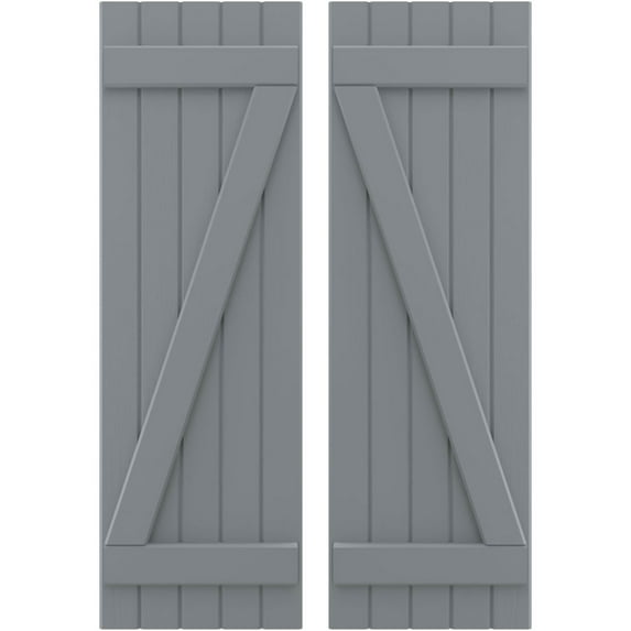Ekena Millwork 17 1/2"W x 31"H Americraft Five Board (2 Batten) Exterior Real Wood Joined Board-n-Batten Shutters w/ Z-Bar (Per Pair), Ocean Swell