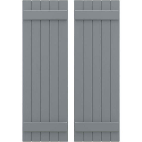 Ekena Millwork 17 1/2"W x 32"H Americraft Five Board (2 Batten) Exterior Real Wood Joined Board-n-Batten Shutters (Per Pair), Ocean Swell