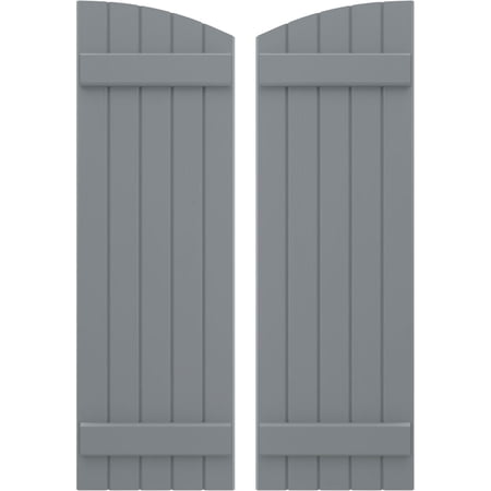 Ekena Millwork 17 1/2"W x 32"H Americraft Five Board (2 Batten) Exterior Real Wood Joined Board-n-Batten Shutters w/ Elliptical Top (Per Pair), Ocean Swell