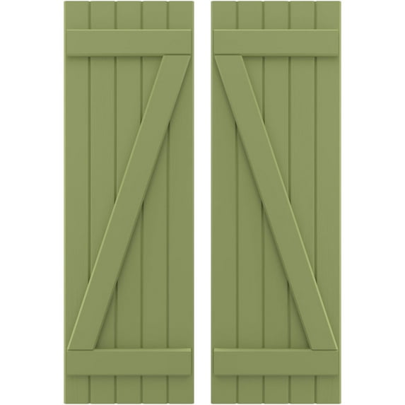 Ekena Millwork 17 1/2"W x 32"H Americraft Five Board (2 Batten) Exterior Real Wood Joined Board-n-Batten Shutters w/ Z-Bar (Per Pair), Moss Green