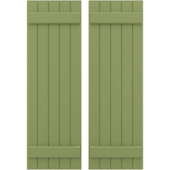 Ekena Millwork 17 1/2"W x 34"H Americraft Five Board (2 Batten) Exterior Real Wood Joined Board-n-Batten Shutters (Per Pair), Moss Green