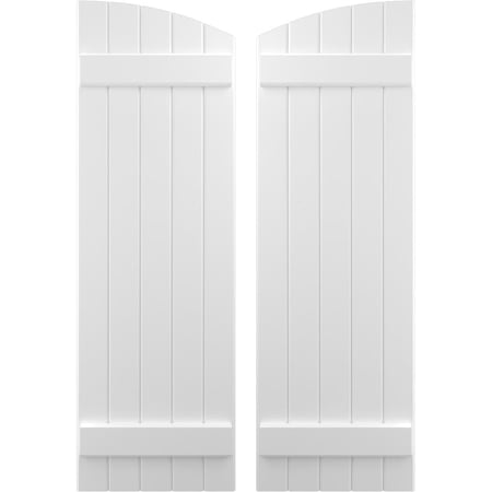Ekena Millwork 17 1/2"W x 38"H Americraft Five Board (2 Batten) Exterior Real Wood Joined Board-n-Batten Shutters w/ Elliptical Top (Per Pair), White