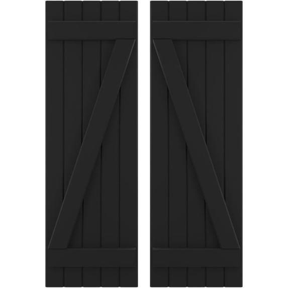 Ekena Millwork 17 1/2"W x 39"H Americraft Five Board (2 Batten) Exterior Real Wood Joined Board-n-Batten Shutters w/ Z-Bar (Per Pair), Black