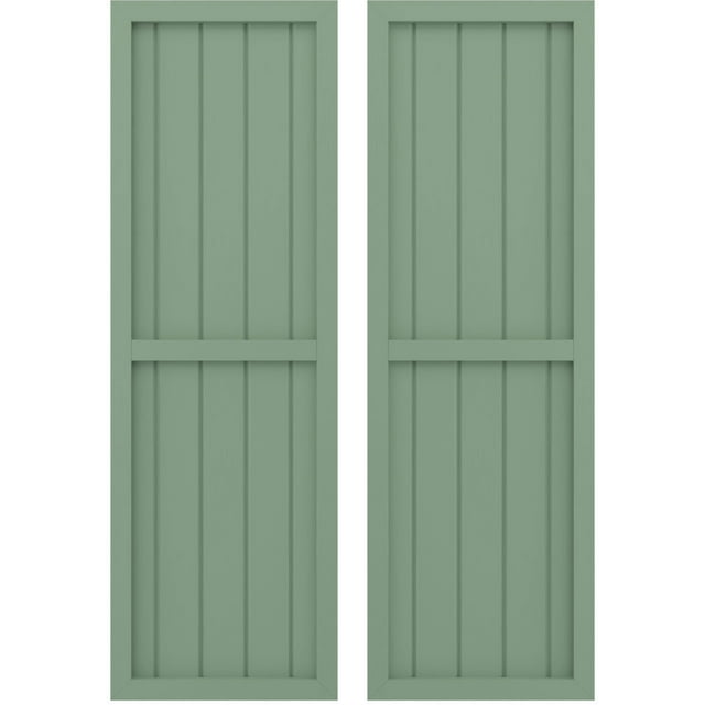 Ekena Millwork 17 1/2"W x 39"H Americraft Five Board Exterior Real Wood Two Equal Panel Framed Board-n-Batten Shutters (Per Pair), Track Green