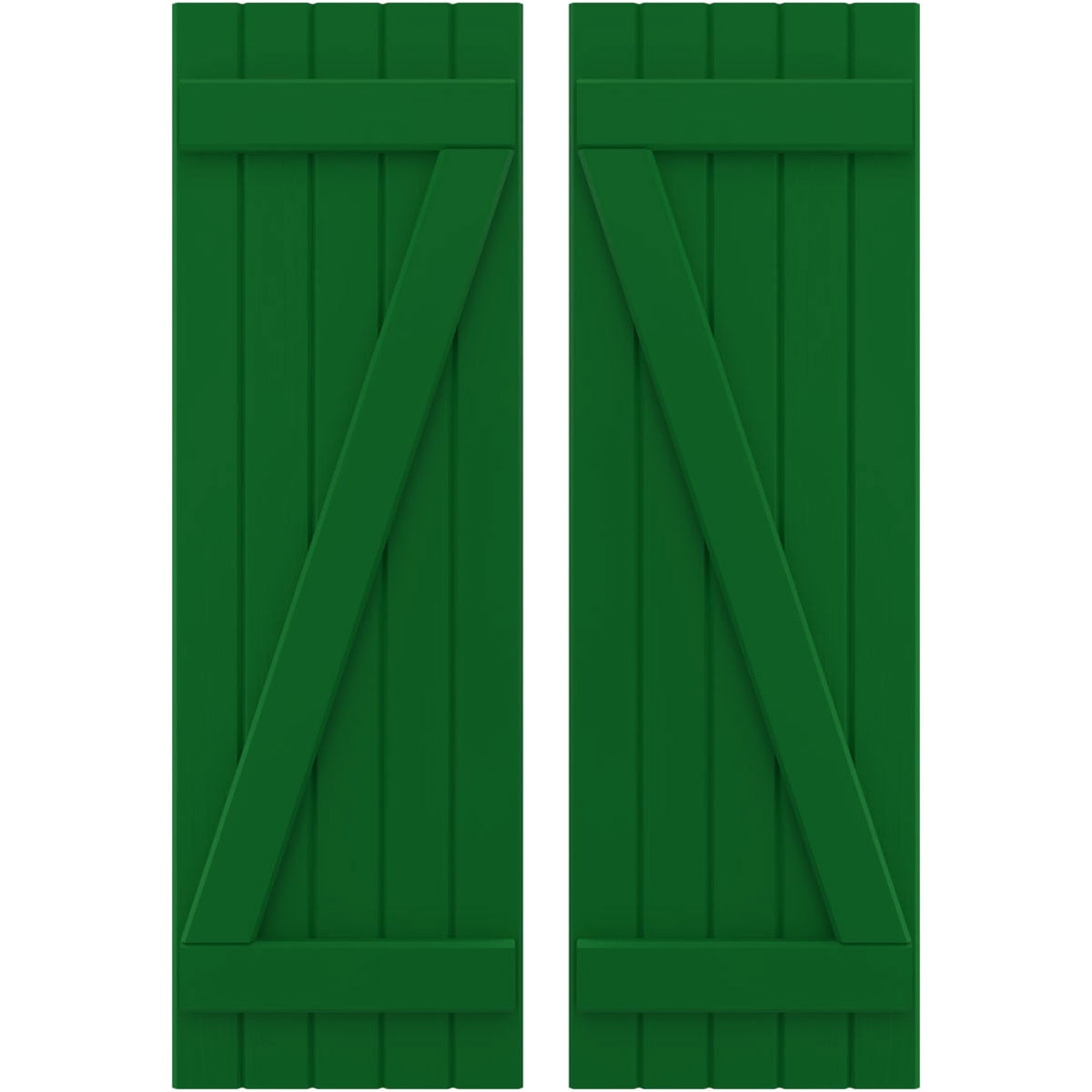 Ekena Millwork 17 1/2"W x 40"H Americraft Five Board (2 Batten) Exterior Real Wood Joined Board-n-Batten Shutters w/ Z-Bar (Per Pair), Viridian Green