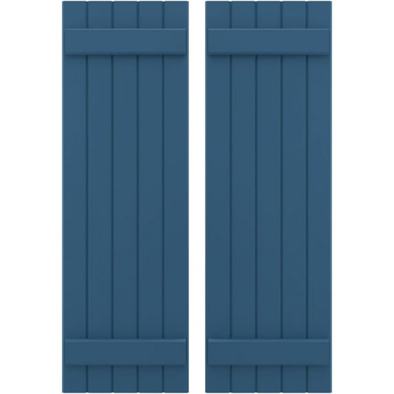 Ekena Millwork 17 1/2"W x 41"H Americraft Five Board (2 Batten) Exterior Real Wood Joined Board-n-Batten Shutters (Per Pair), Sojourn Blue