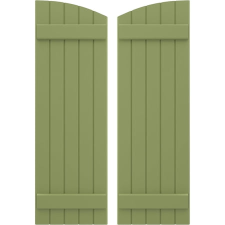 Ekena Millwork 17 1/2"W x 41"H Americraft Five Board (2 Batten) Exterior Real Wood Joined Board-n-Batten Shutters w/ Elliptical Top (Per Pair), Moss Green