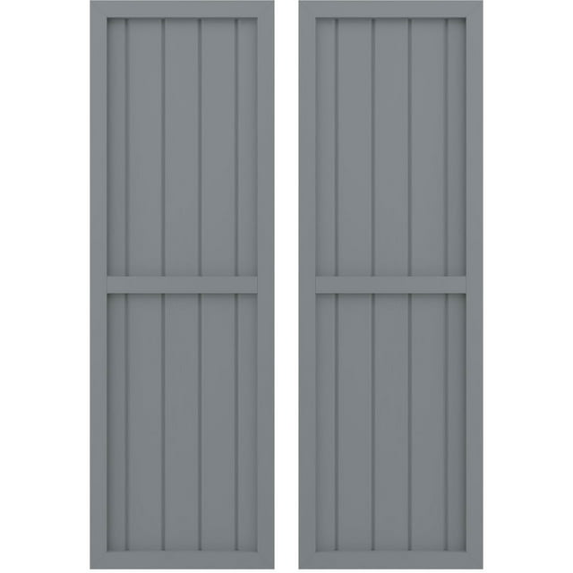 Ekena Millwork 17 1/2"W x 41"H Americraft Five Board Exterior Real Wood Two Equal Panel Framed Board-n-Batten Shutters (Per Pair), Ocean Swell