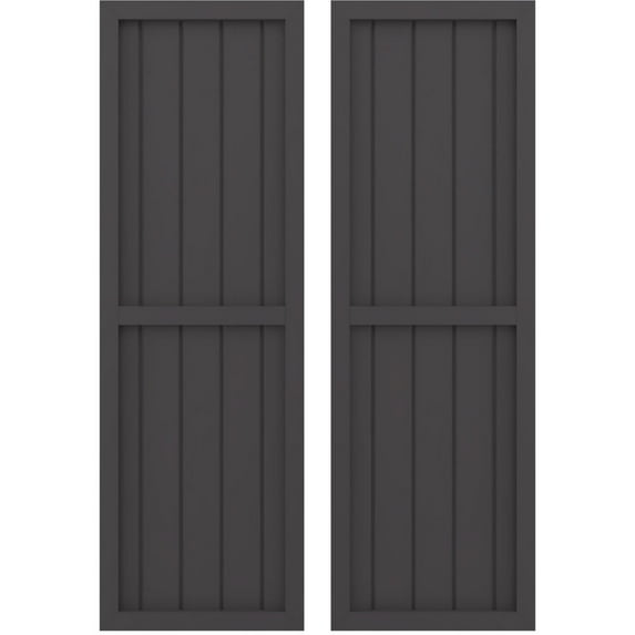 Ekena Millwork 17 1/2"W x 41"H Americraft Five Board Exterior Real Wood Two Equal Panel Framed Board-n-Batten Shutters (Per Pair), Shadow Mountain