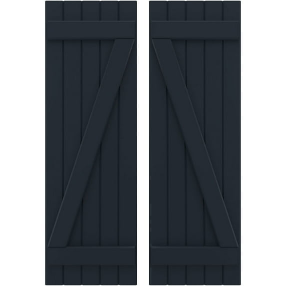 Ekena Millwork 17 1/2"W x 44"H Americraft Five Board (2 Batten) Exterior Real Wood Joined Board-n-Batten Shutters w/ Z-Bar (Per Pair), Starless Night Blue