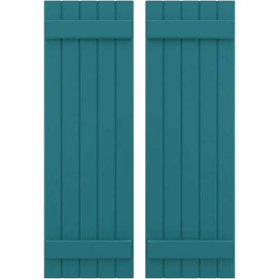 Ekena Millwork 17 1/2"W x 45"H Americraft Five Board (2 Batten) Exterior Real Wood Joined Board-n-Batten Shutters (Per Pair), Antigua