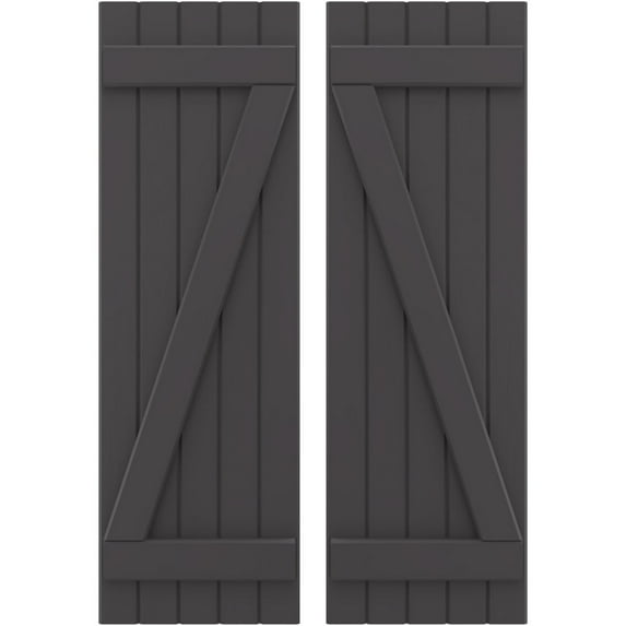 Ekena Millwork 17 1/2"W x 45"H Americraft Five Board (2 Batten) Exterior Real Wood Joined Board-n-Batten Shutters w/ Z-Bar (Per Pair), Shadow Mountain