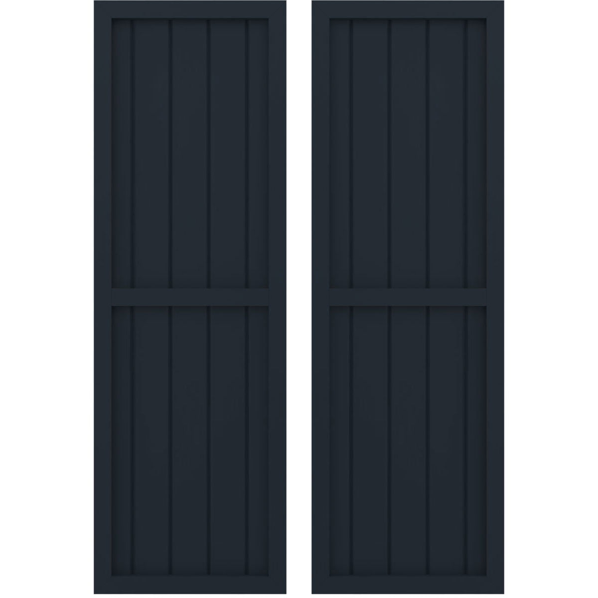 Ekena Millwork 17 1/2"W x 45"H Americraft Five Board Exterior Real Wood Two Equal Panel Framed Board-n-Batten Shutters (Per Pair), Starless Night Blue