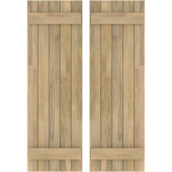 Ekena Millwork 17 1/2"W x 46"H Americraft Five Board (2 Batten) Exterior Real Wood Joined Board-n-Batten Shutters (Per Pair), Unfinished