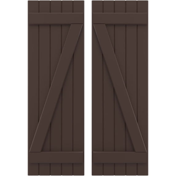 Ekena Millwork 17 1/2"W x 46"H Americraft Five Board (2 Batten) Exterior Real Wood Joined Board-n-Batten Shutters w/ Z-Bar (Per Pair), Raisin Brown