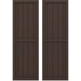 thumbnail image 1 of Ekena Millwork 17 1/2"W x 47"H Americraft Five Board Exterior Real Wood Two Equal Panel Framed Board-n-Batten Shutters (Per Pair), Raisin Brown, 1 of 9