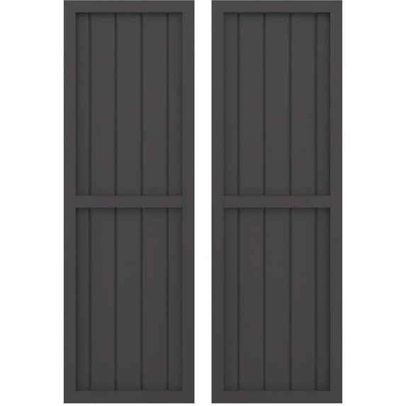 Ekena Millwork 17 1/2"W x 47"H Americraft Five Board Exterior Real Wood Two Equal Panel Framed Board-n-Batten Shutters (Per Pair), Shadow Mountain
