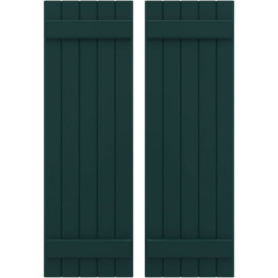 Ekena Millwork 17 1/2"W x 48"H Americraft Five Board (2 Batten) Exterior Real Wood Joined Board-n-Batten Shutters (Per Pair), Thermal Green