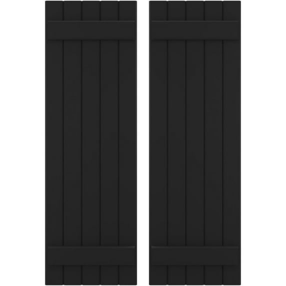 Ekena Millwork 17 1/2"W x 49"H Americraft Five Board (2 Batten) Exterior Real Wood Joined Board-n-Batten Shutters (Per Pair), Black