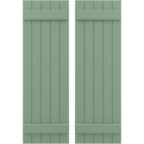 Ekena Millwork 17 1/2"W x 49"H Americraft Five Board (2 Batten) Exterior Real Wood Joined Board-n-Batten Shutters (Per Pair), Track Green