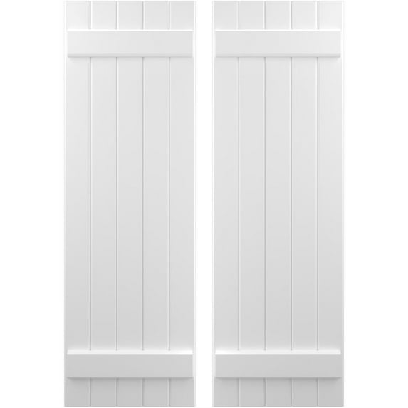 Ekena Millwork 17 1/2"W x 50"H Americraft Five Board (2 Batten) Exterior Real Wood Joined Board-n-Batten Shutters (Per Pair), White