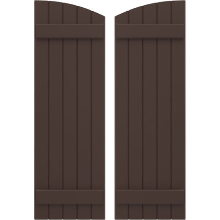 Ekena Millwork 17 1/2"W x 52"H Americraft Five Board (2 Batten) Exterior Real Wood Joined Board-n-Batten Shutters w/ Elliptical Top (Per Pair), Raisin Brown