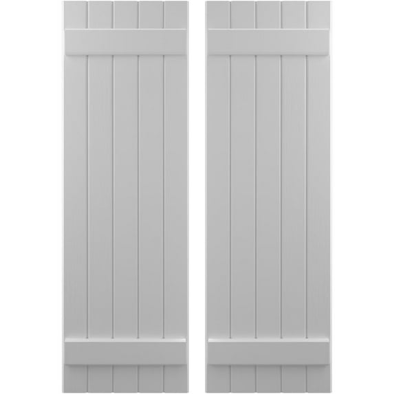 Ekena Millwork 17 1/2"W x 54"H Americraft Five Board (2 Batten) Exterior Real Wood Joined Board-n-Batten Shutters (Per Pair), Primed