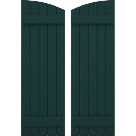 Ekena Millwork 17 1/2"W x 54"H Americraft Five Board (2 Batten) Exterior Real Wood Joined Board-n-Batten Shutters w/ Elliptical Top (Per Pair), Thermal Green