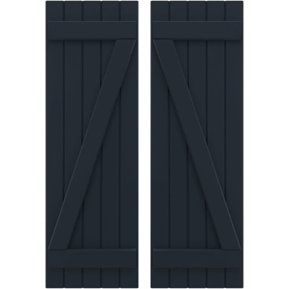 Ekena Millwork 17 1/2"W x 57"H Americraft Five Board (2 Batten) Exterior Real Wood Joined Board-n-Batten Shutters w/ Z-Bar (Per Pair), Starless Night Blue
