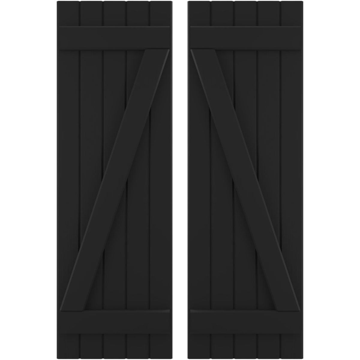 Ekena Millwork 17 1/2"W x 58"H Americraft Five Board (2 Batten) Exterior Real Wood Joined Board-n-Batten Shutters w/ Z-Bar (Per Pair), Black