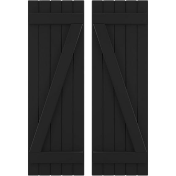 Ekena Millwork 17 1/2"W x 58"H Americraft Five Board (2 Batten) Exterior Real Wood Joined Board-n-Batten Shutters w/ Z-Bar (Per Pair), Black