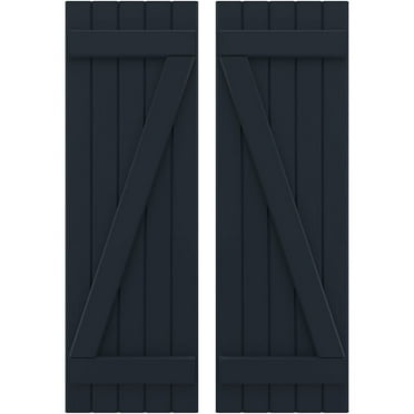Ekena Millwork 17 1/2"W x 59"H Americraft Five Board (2 Batten) Exterior Real Wood Joined Board-n-Batten Shutters w/ Z-Bar (Per Pair), Starless Night Blue