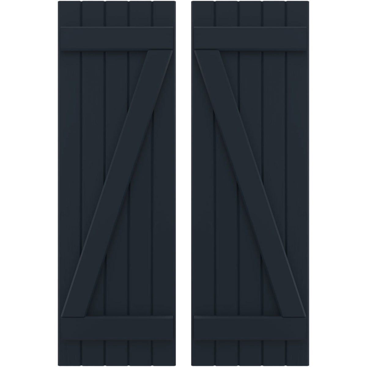 Ekena Millwork 17 1/2"W x 61"H Americraft Five Board (2 Batten) Exterior Real Wood Joined Board-n-Batten Shutters w/ Z-Bar (Per Pair), Starless Night Blue