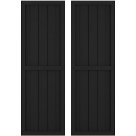 Ekena Millwork 17 1/2"W x 62"H Americraft Five Board Exterior Real Wood Two Equal Panel Framed Board-n-Batten Shutters (Per Pair), Black