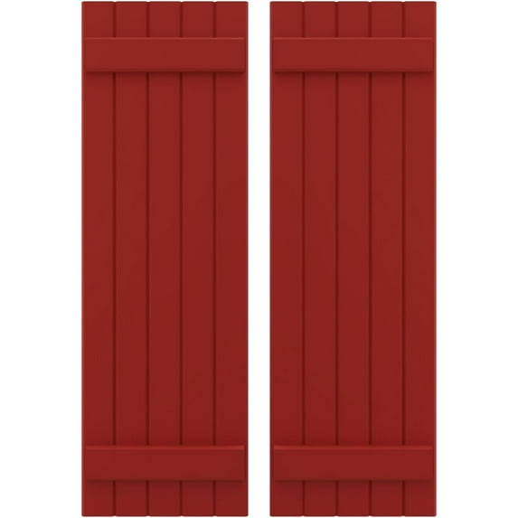 Ekena Millwork 17 1/2"W x 63"H Americraft Five Board (2 Batten) Exterior Real Wood Joined Board-n-Batten Shutters (Per Pair), Fire Red