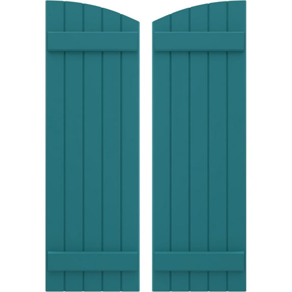 Ekena Millwork 17 1/2"W x 63"H Americraft Five Board (2 Batten) Exterior Real Wood Joined Board-n-Batten Shutters w/ Elliptical Top (Per Pair), Antigua