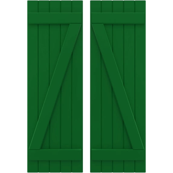 Ekena Millwork 17 1/2"W x 63"H Americraft Five Board (2 Batten) Exterior Real Wood Joined Board-n-Batten Shutters w/ Z-Bar (Per Pair), Viridian Green