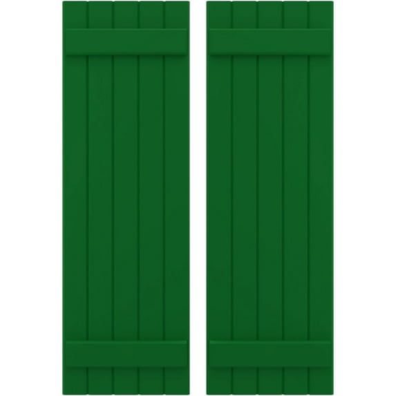 Ekena Millwork 17 1/2"W x 65"H Americraft Five Board (2 Batten) Exterior Real Wood Joined Board-n-Batten Shutters (Per Pair), Viridian Green