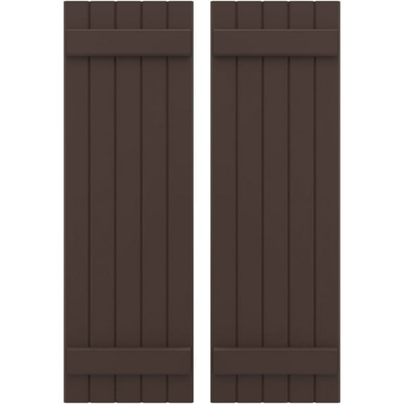 Ekena Millwork 17 1/2"W x 66"H Americraft Five Board (2 Batten) Exterior Real Wood Joined Board-n-Batten Shutters (Per Pair), Raisin Brown