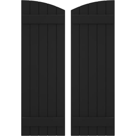 Ekena Millwork 17 1/2"W x 66"H Americraft Five Board (2 Batten) Exterior Real Wood Joined Board-n-Batten Shutters w/ Elliptical Top (Per Pair), Black