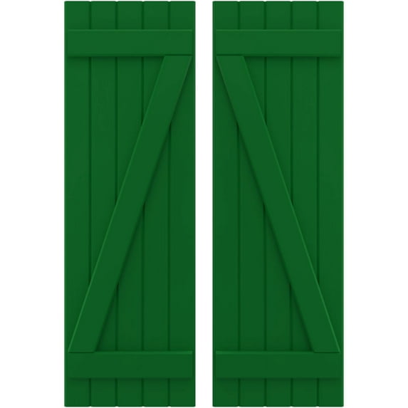 Ekena Millwork 17 1/2"W x 66"H Americraft Five Board (2 Batten) Exterior Real Wood Joined Board-n-Batten Shutters w/ Z-Bar (Per Pair), Viridian Green