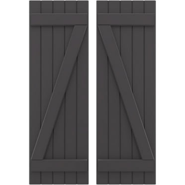 Ekena Millwork 17 1/2"W x 67"H Americraft Five Board (2 Batten) Exterior Real Wood Joined Board-n-Batten Shutters w/ Z-Bar (Per Pair), Shadow Mountain