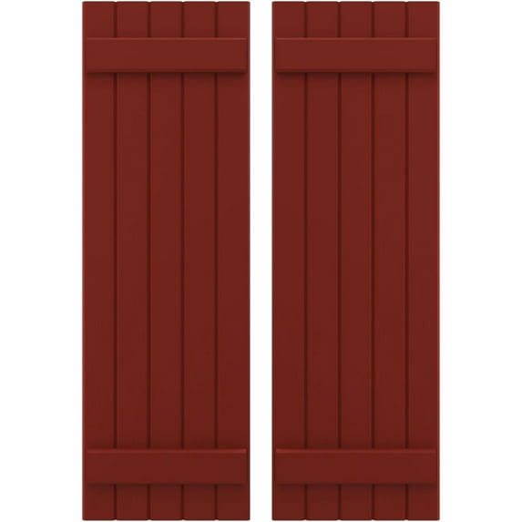 Ekena Millwork 17 1/2"W x 68"H Americraft Five Board (2 Batten) Exterior Real Wood Joined Board-n-Batten Shutters (Per Pair), Pepper Red