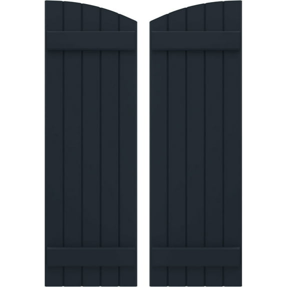 Ekena Millwork 17 1/2"W x 68"H Americraft Five Board (2 Batten) Exterior Real Wood Joined Board-n-Batten Shutters w/ Elliptical Top (Per Pair), Starless Night Blue