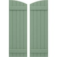 thumbnail image 1 of Ekena Millwork 17 1/2"W x 68"H Americraft Five Board (2 Batten) Exterior Real Wood Joined Board-n-Batten Shutters w/ Elliptical Top (Per Pair), Track Green, 1 of 10