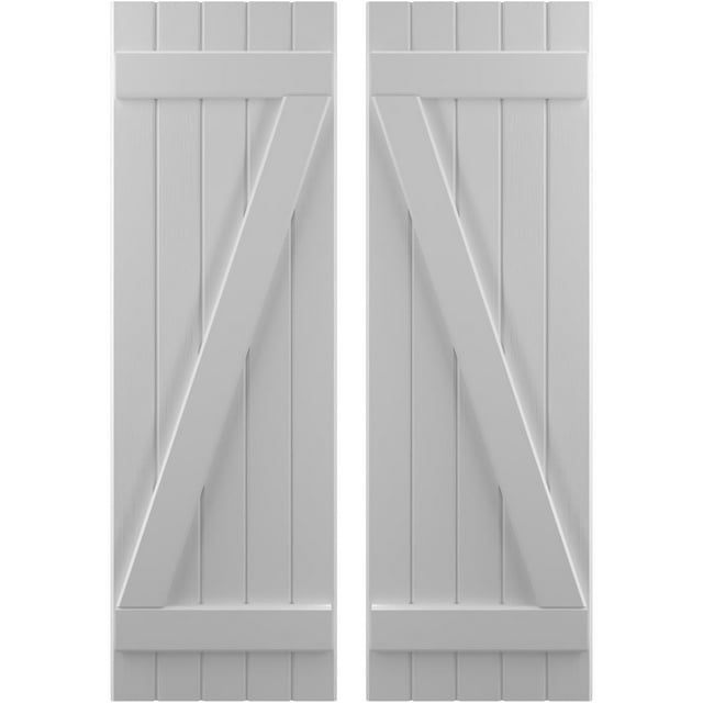 Ekena Millwork 17 1/2"W x 69"H Americraft Five Board (2 Batten) Exterior Real Wood Joined Board-n-Batten Shutters w/ Z-Bar (Per Pair), Primed