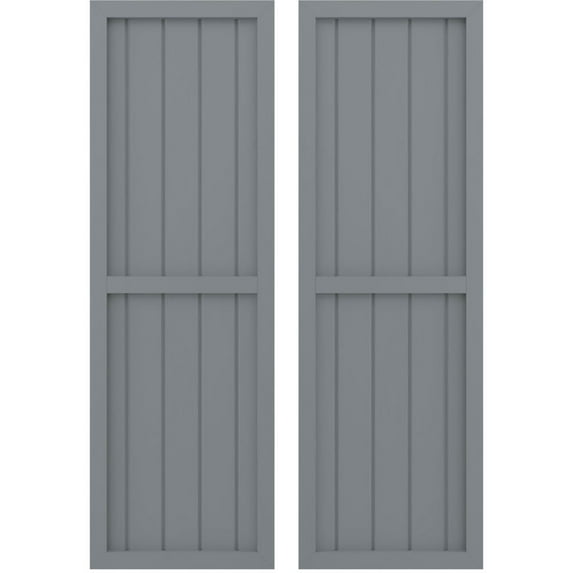 Ekena Millwork 17 1/2"W x 69"H Americraft Five Board Exterior Real Wood Two Equal Panel Framed Board-n-Batten Shutters (Per Pair), Ocean Swell