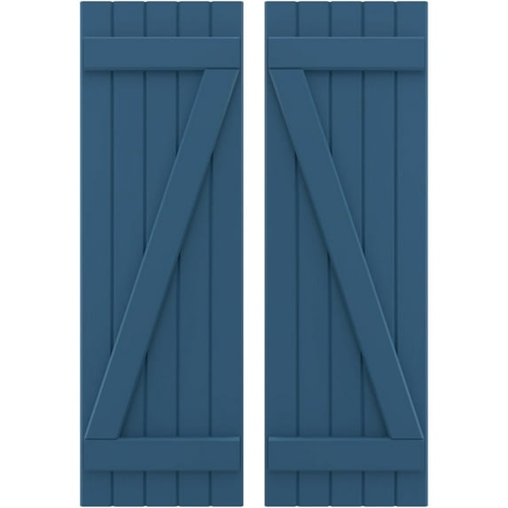 Ekena Millwork 17 1/2"W x 70"H Americraft Five Board (2 Batten) Exterior Real Wood Joined Board-n-Batten Shutters w/ Z-Bar (Per Pair), Sojourn Blue